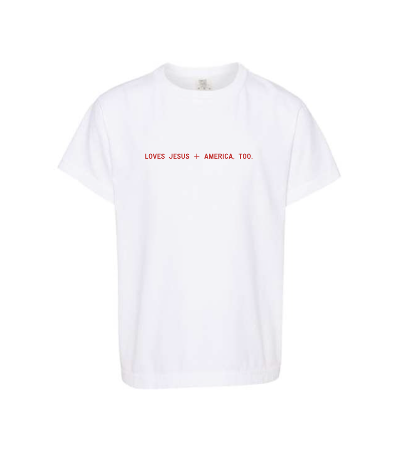 Loves Jesus + America, Too. Kids/youth Tee
