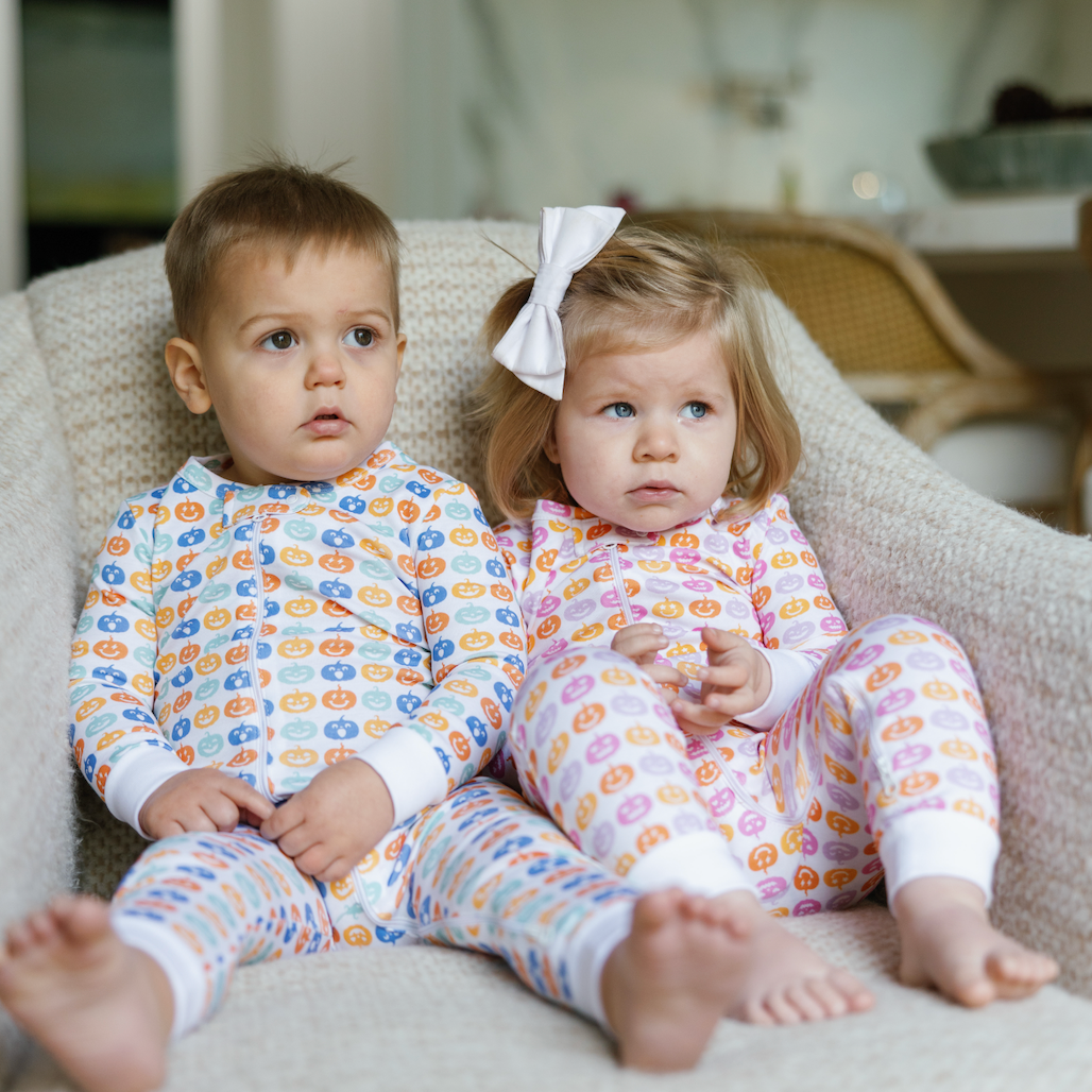 Parker Girls' Zipper Pajama - Preppy Pumpkins Bright