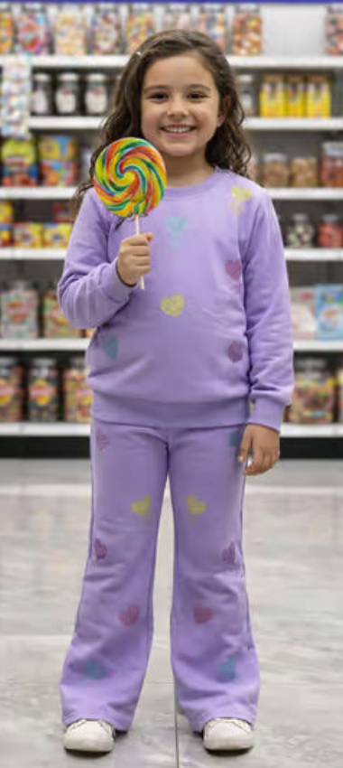 Tweenstyle By Stoopher - Lavender Rhinestud Heart Sweatsuit