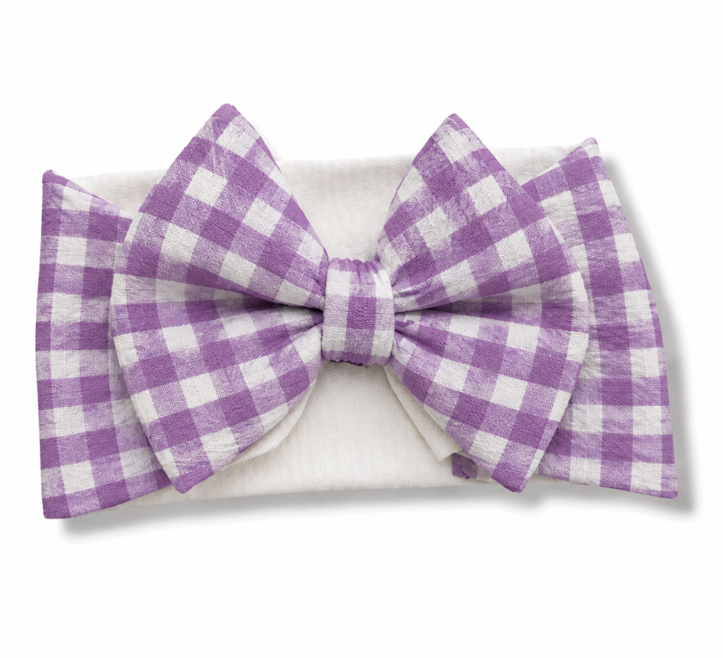 Purple Gingham Baby Headwrap Bow