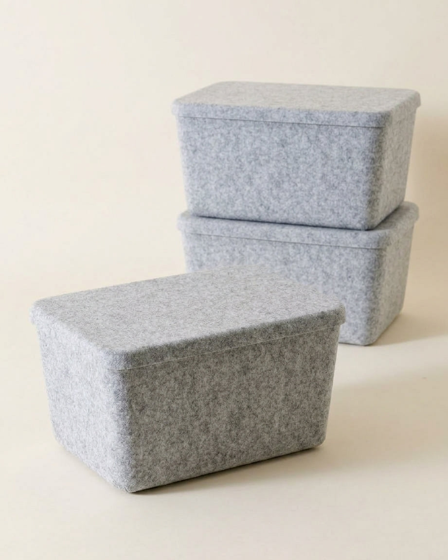 The Sculpted Bin - Wide With Lid | Set Of 3