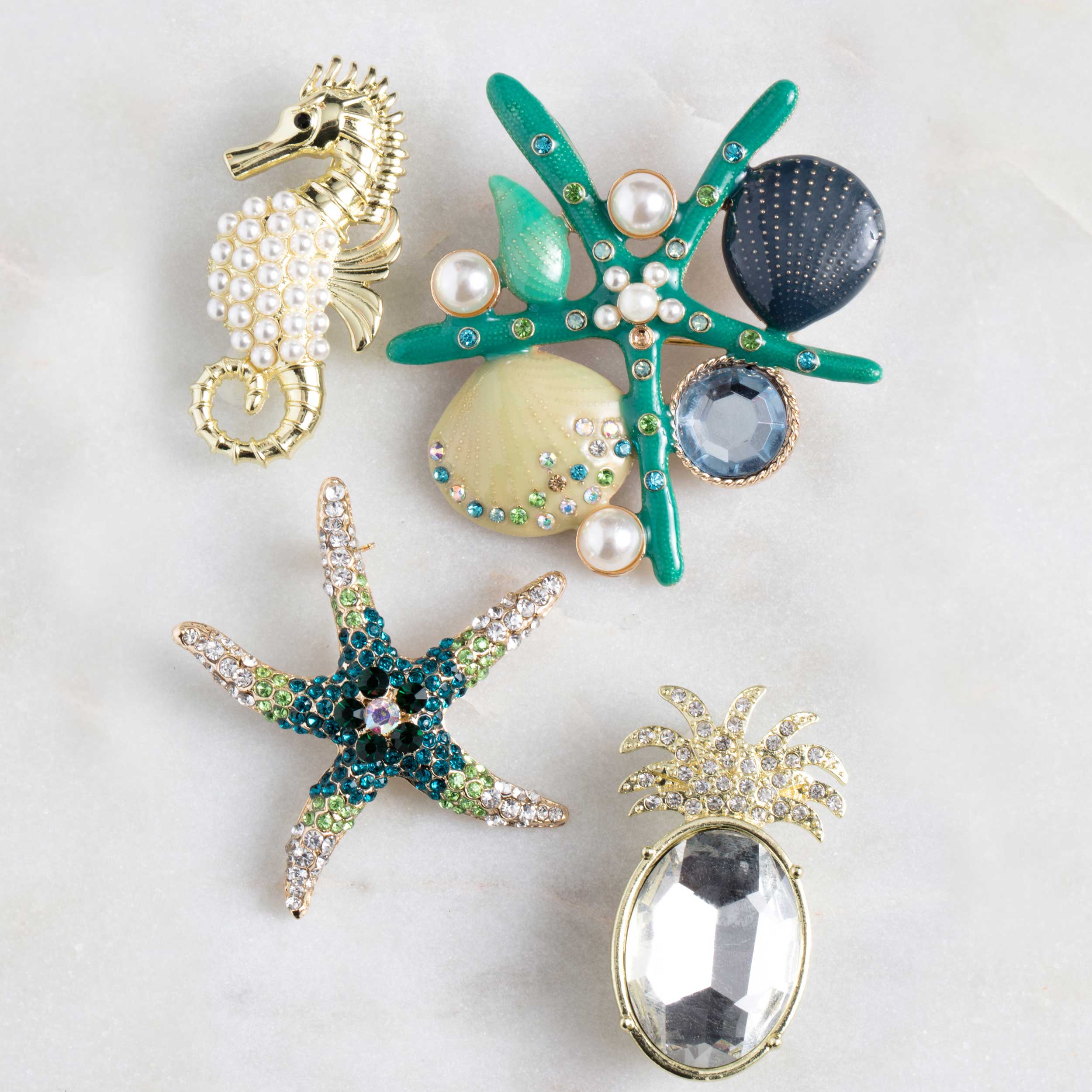 Seahorse And Pearls Gold Brooch