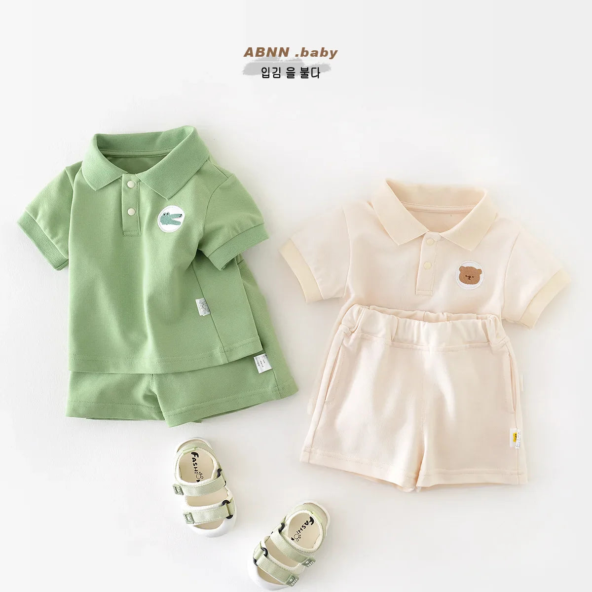 2-piece Cotton Polo Shirt And Shorts Set For Children Multi-variant