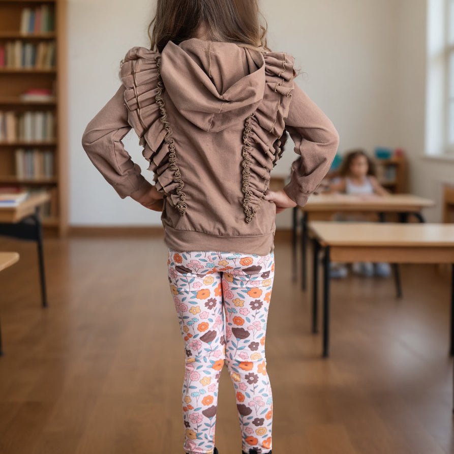 Chocolate Floral Ruffle Sweater Pant Set