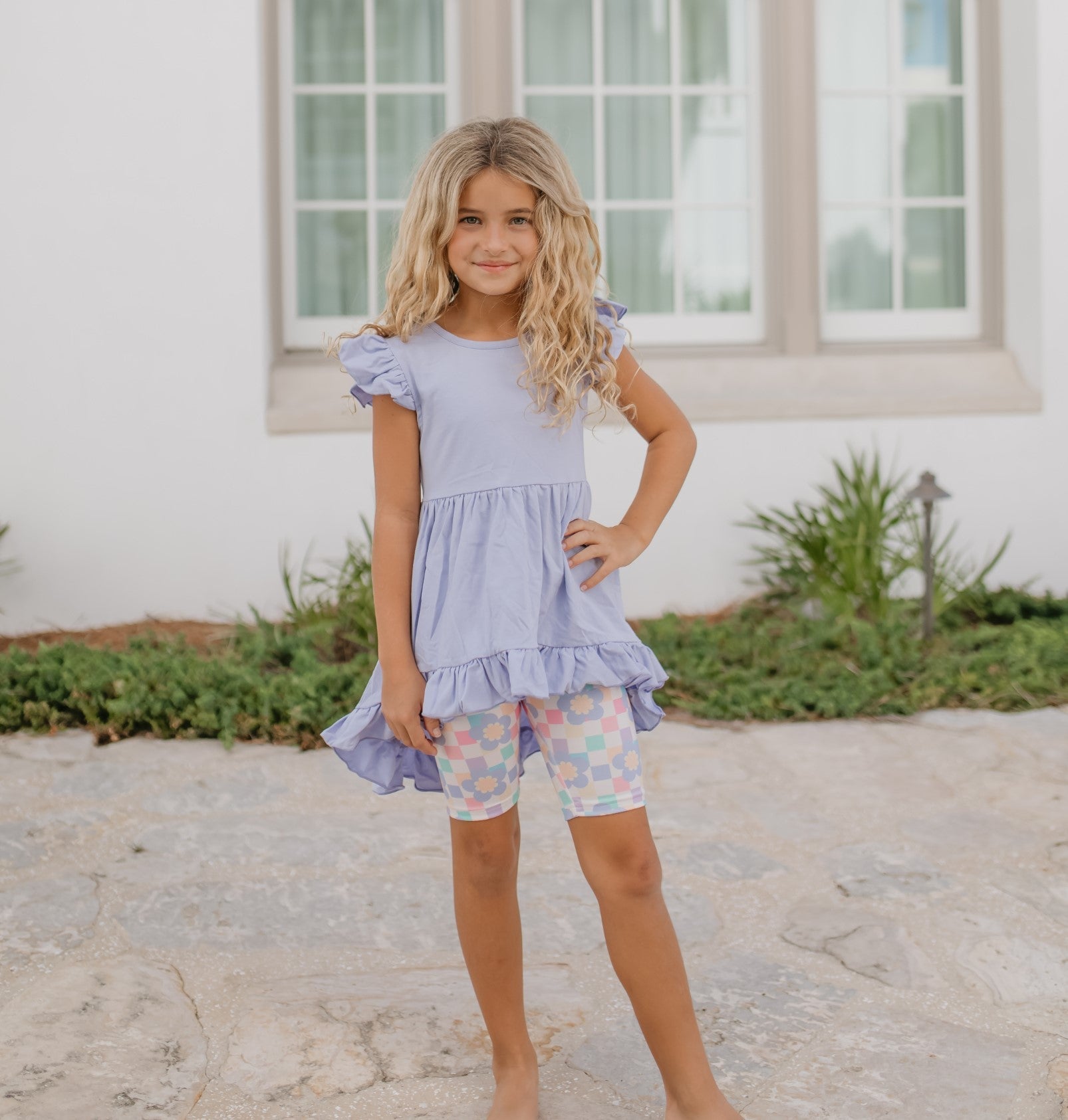 Periwinkle Check Hi-lo Short Set
