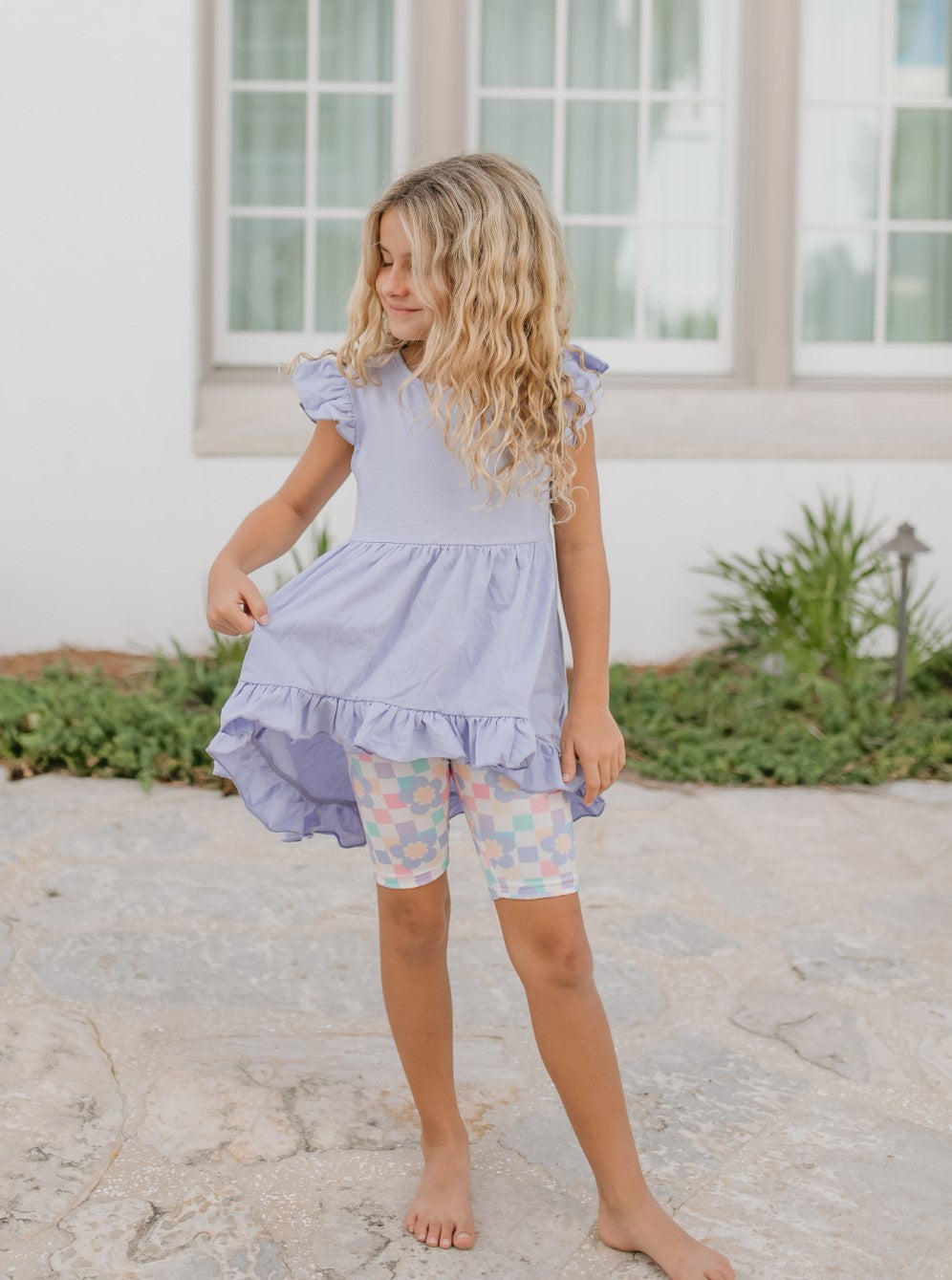 Periwinkle Check Hi-lo Short Set
