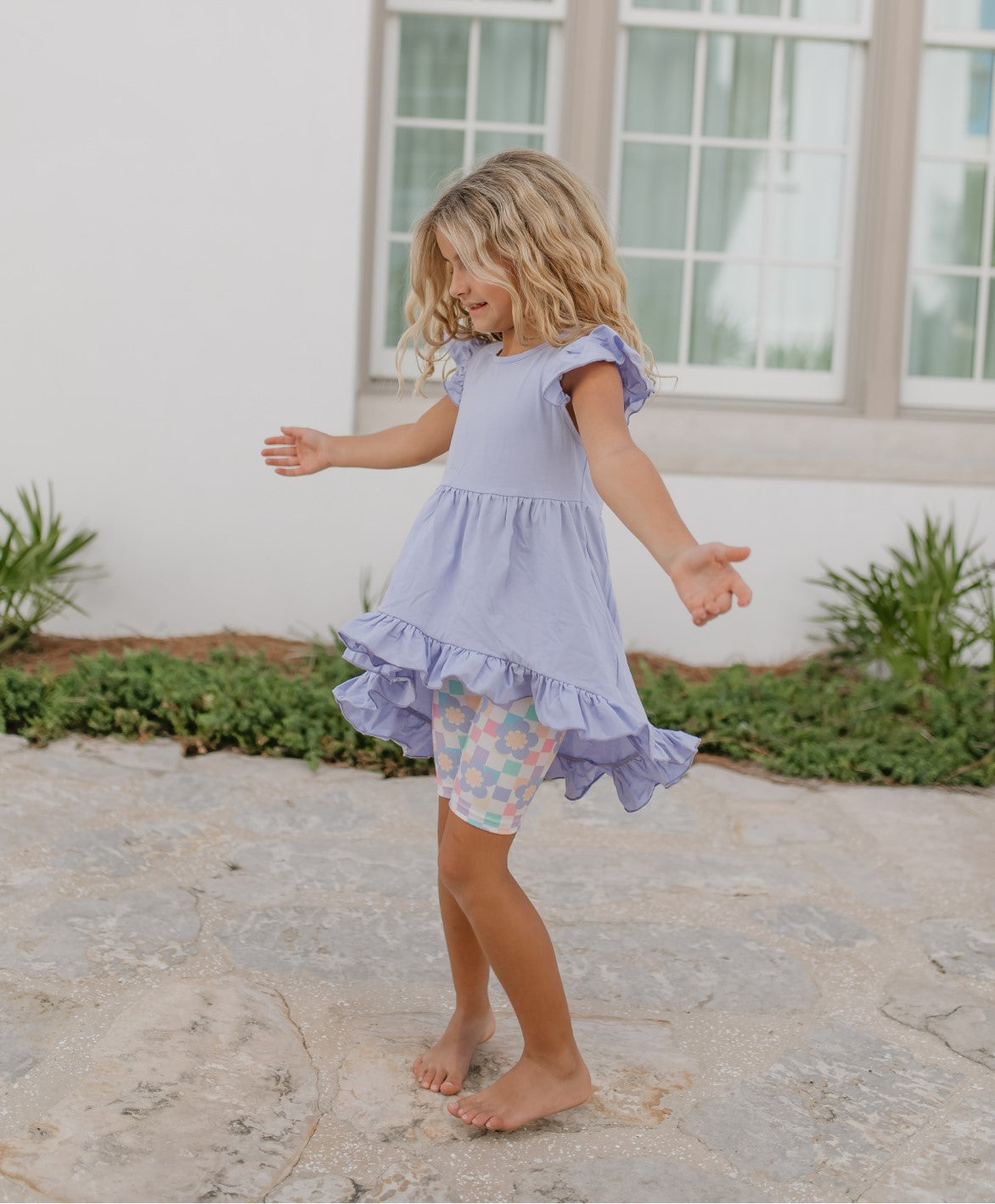 Periwinkle Check Hi-lo Short Set