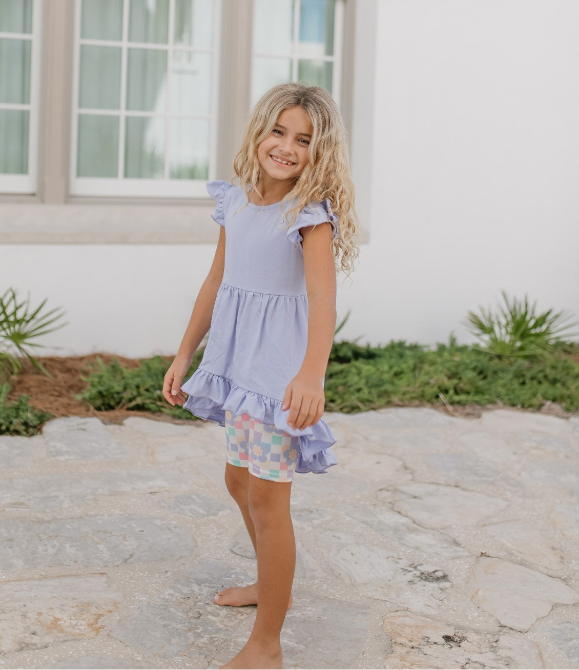 Periwinkle Check Hi-lo Short Set