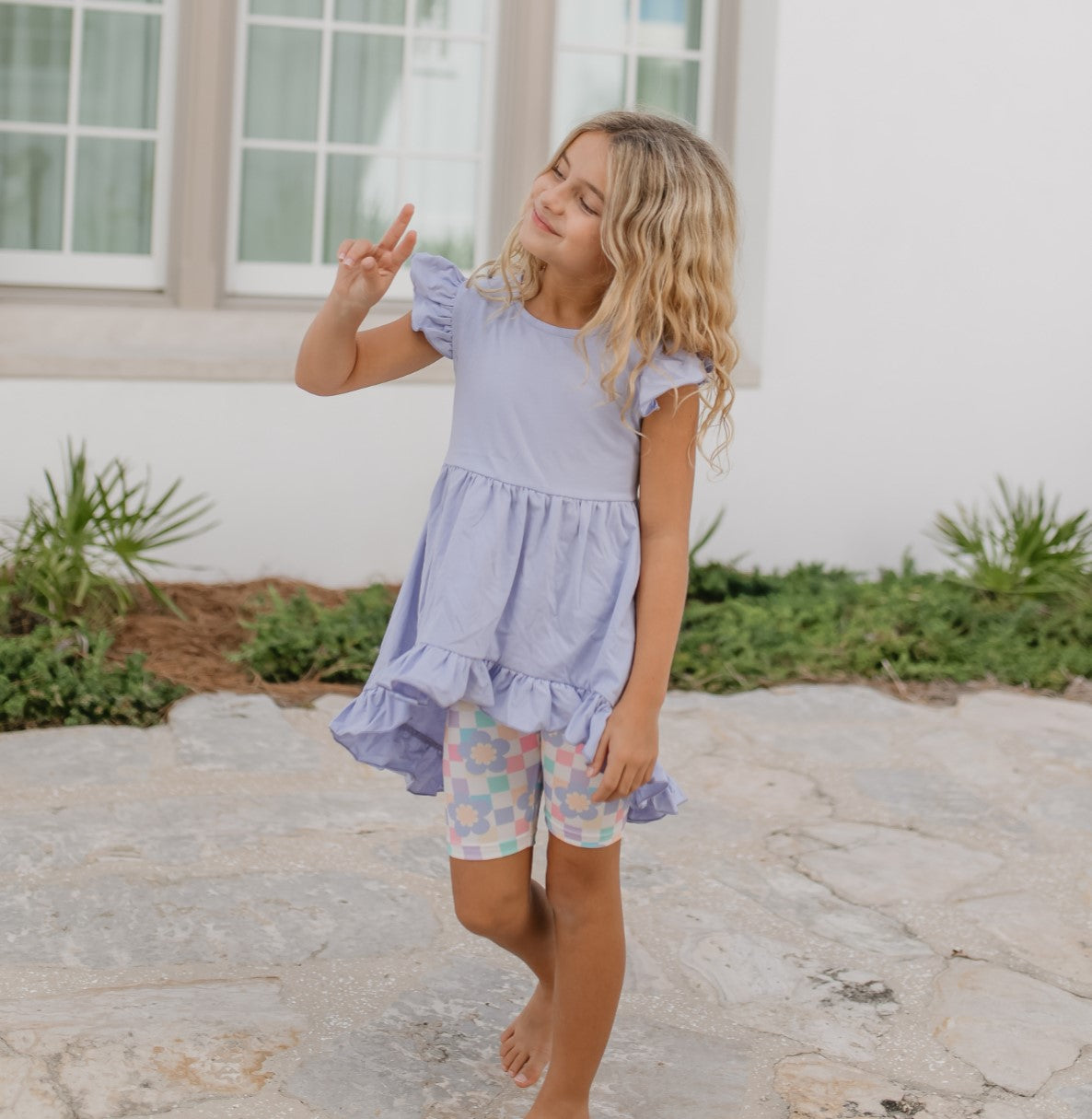 Periwinkle Check Hi-lo Short Set