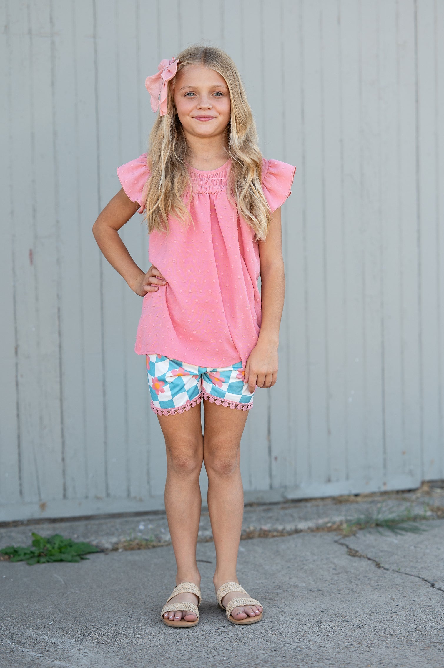 Teal Check Wave Short Set