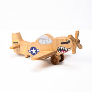 Wwii Classic P-51 Mustang Wooden Toy Airplane Shark Teeth | Educational Montessori | Eco-friendly Hardwood | Made In The Usa 🇺🇸