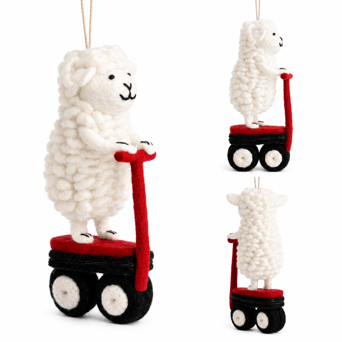 Felt Sheep Ornament On Scooter