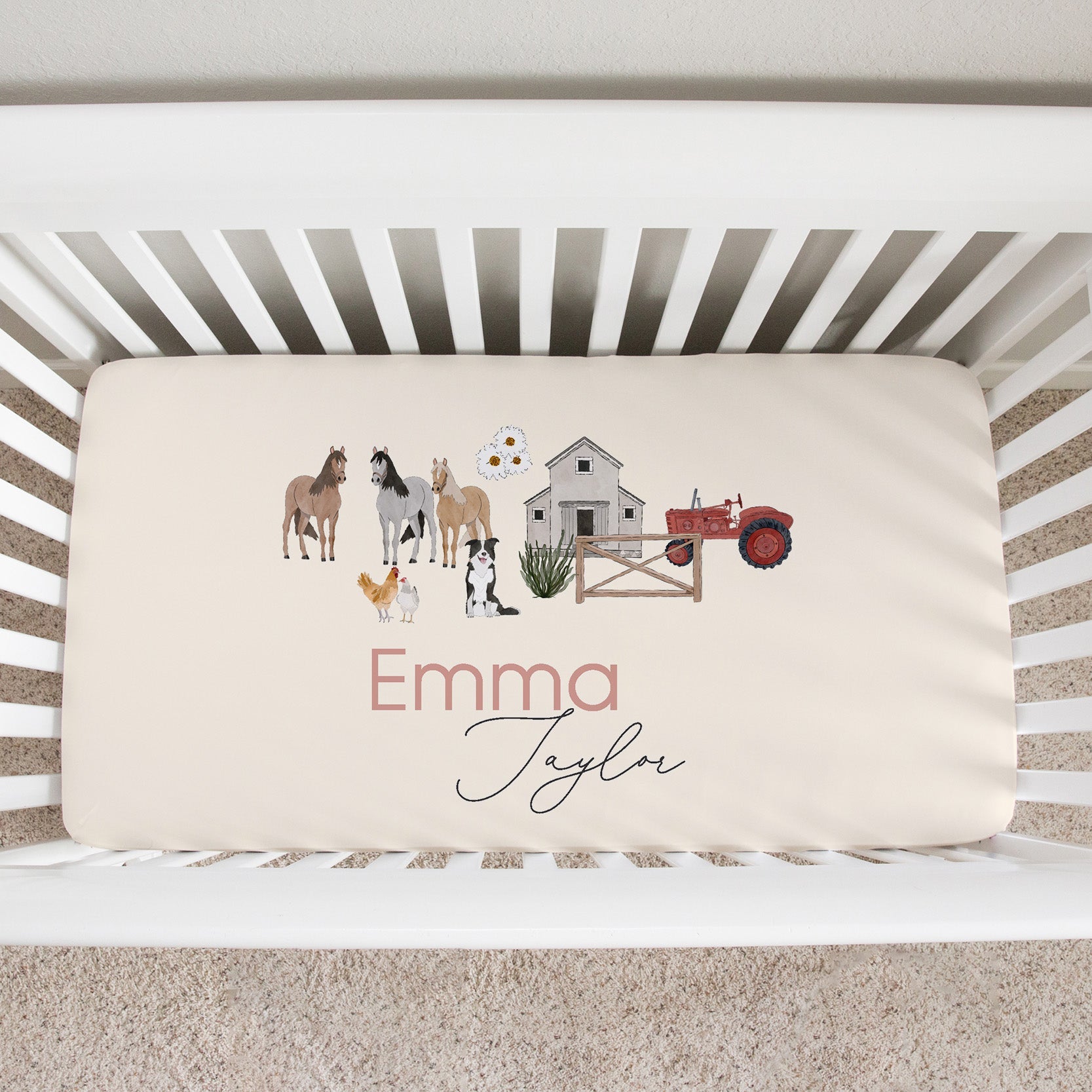 Personalized Crib Sheet | Custom Baby Bedding With Friendly Farm Animals Design