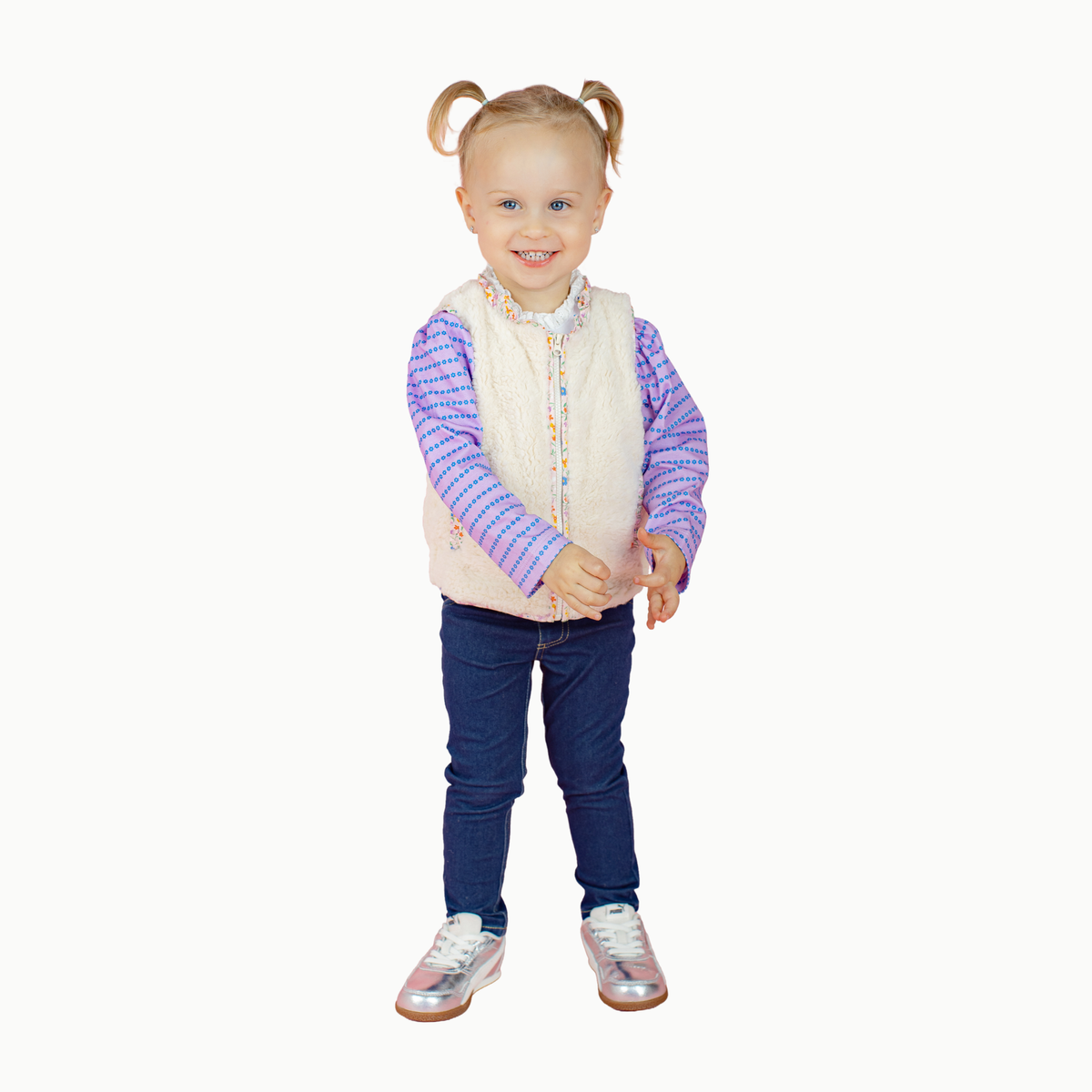 Sherpa Vest W/floral Trim