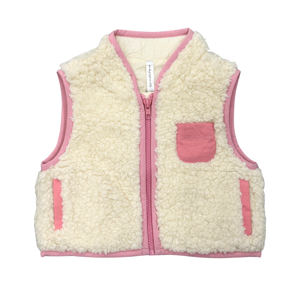 Sherpa Zipper Vest In Cream And Rose Elegance