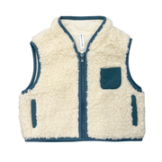 Sherpa Zipper Vest In Cream And Slate Mist