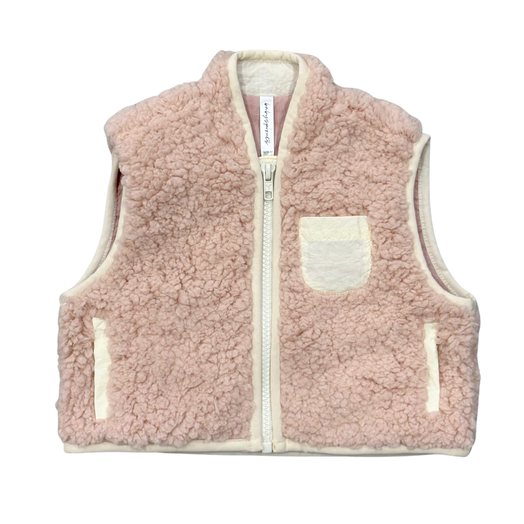 Girls Sherpa Zipper Vest In Soft Pink