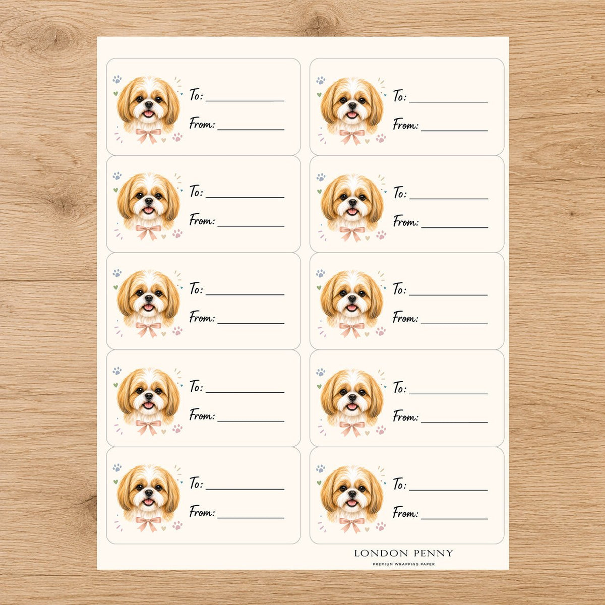 Shih Tzu Paws & Bows Gift Tag Sticker Sheet