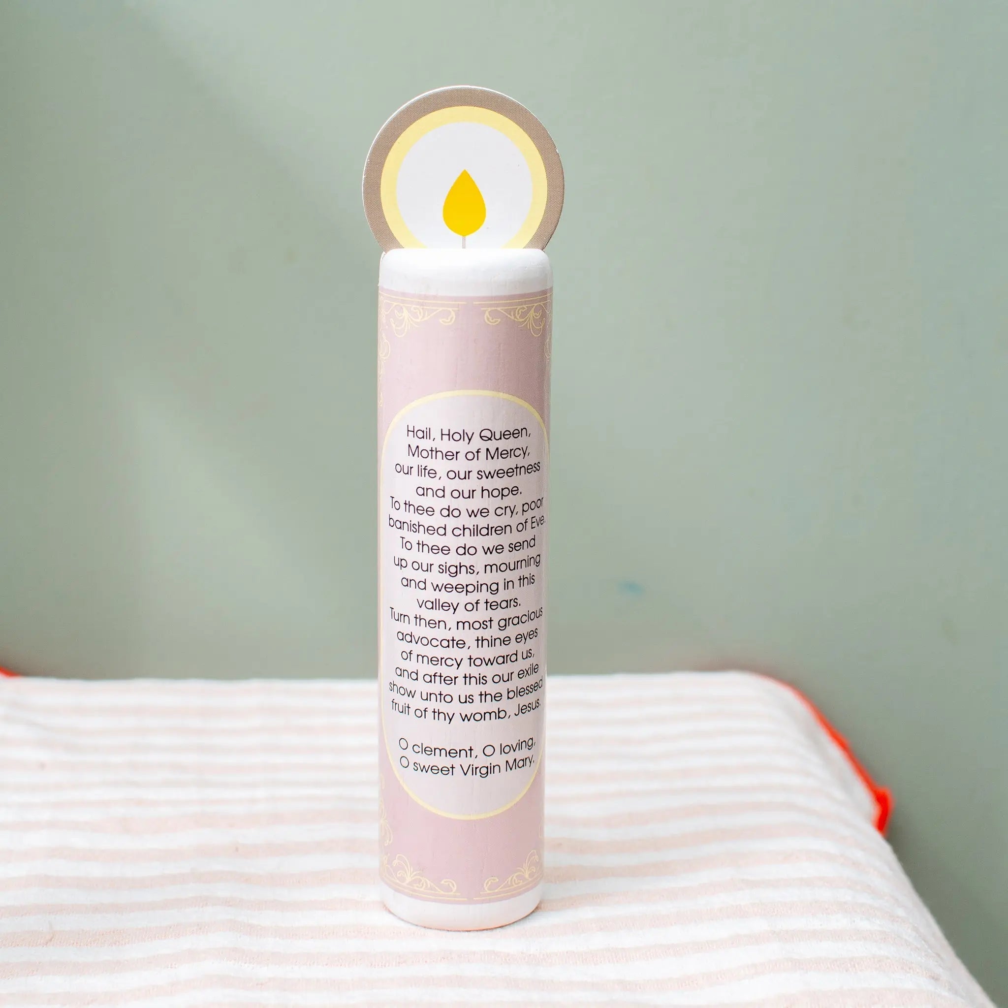 Mary Queen Of Heaven (hail Holy Queen) Wooden Prayer Candle