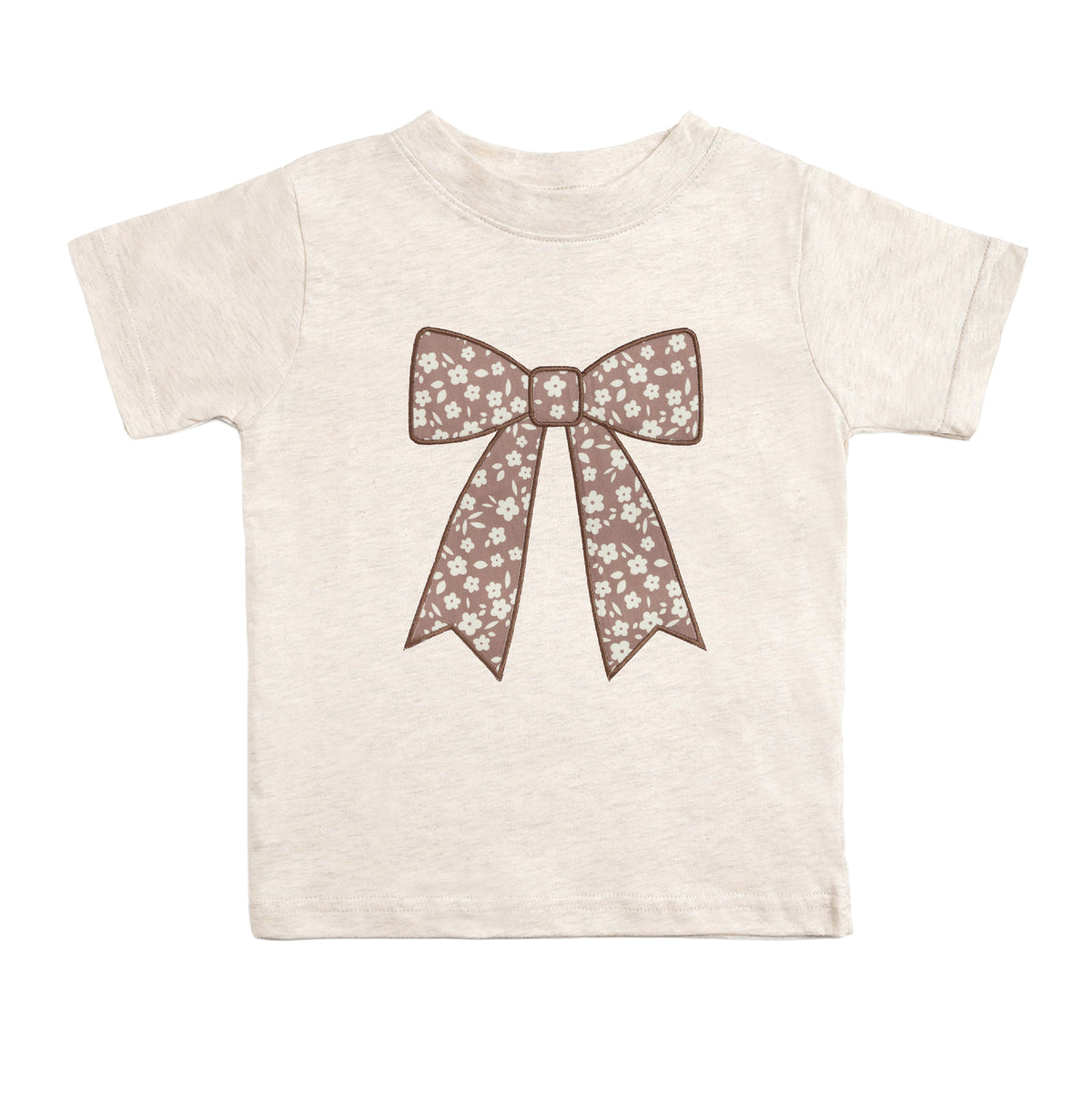 Mocha Floral Bow Patch Short Sleeve T-shirt