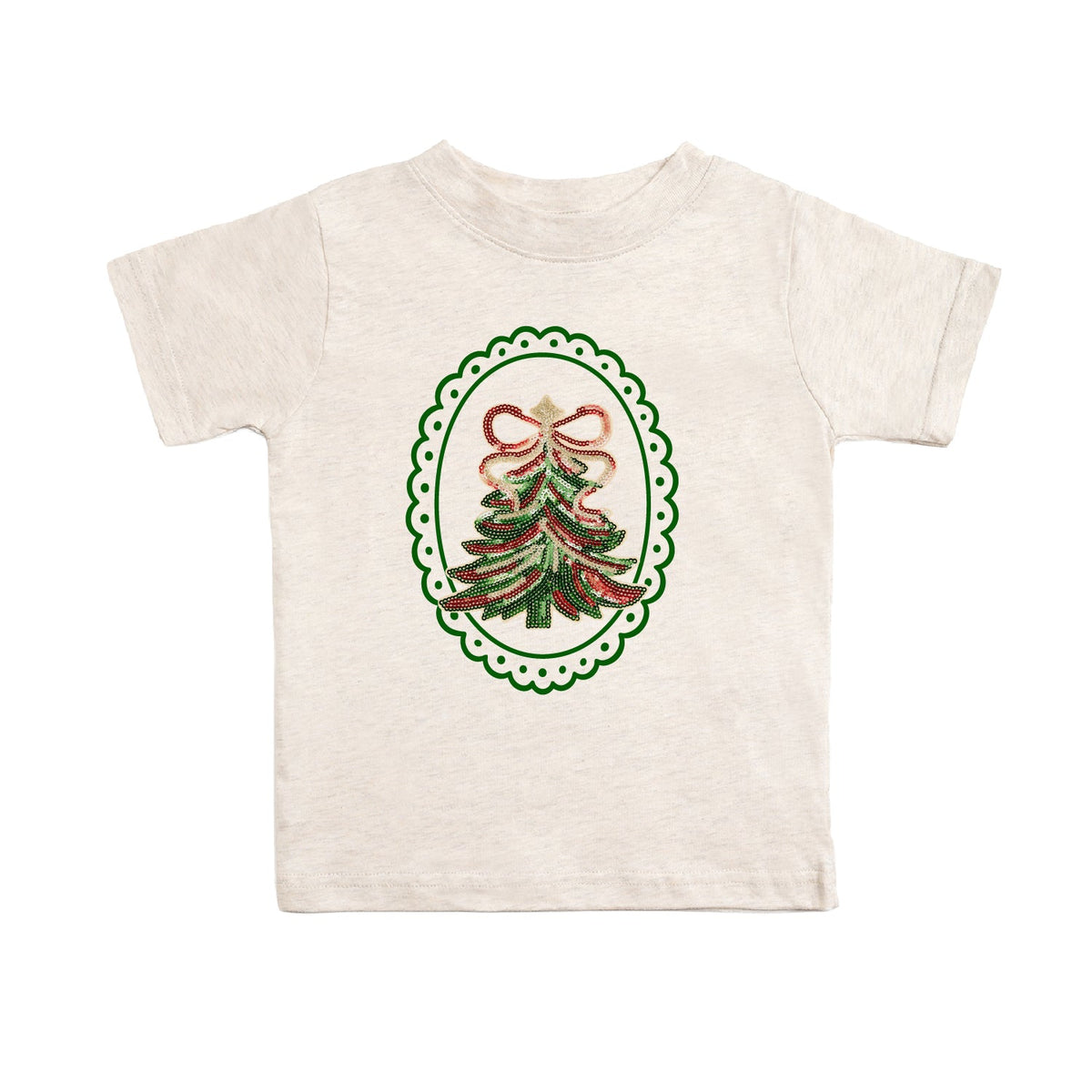 Sequin Christmas Tree Patch Short Sleeve T-shirt