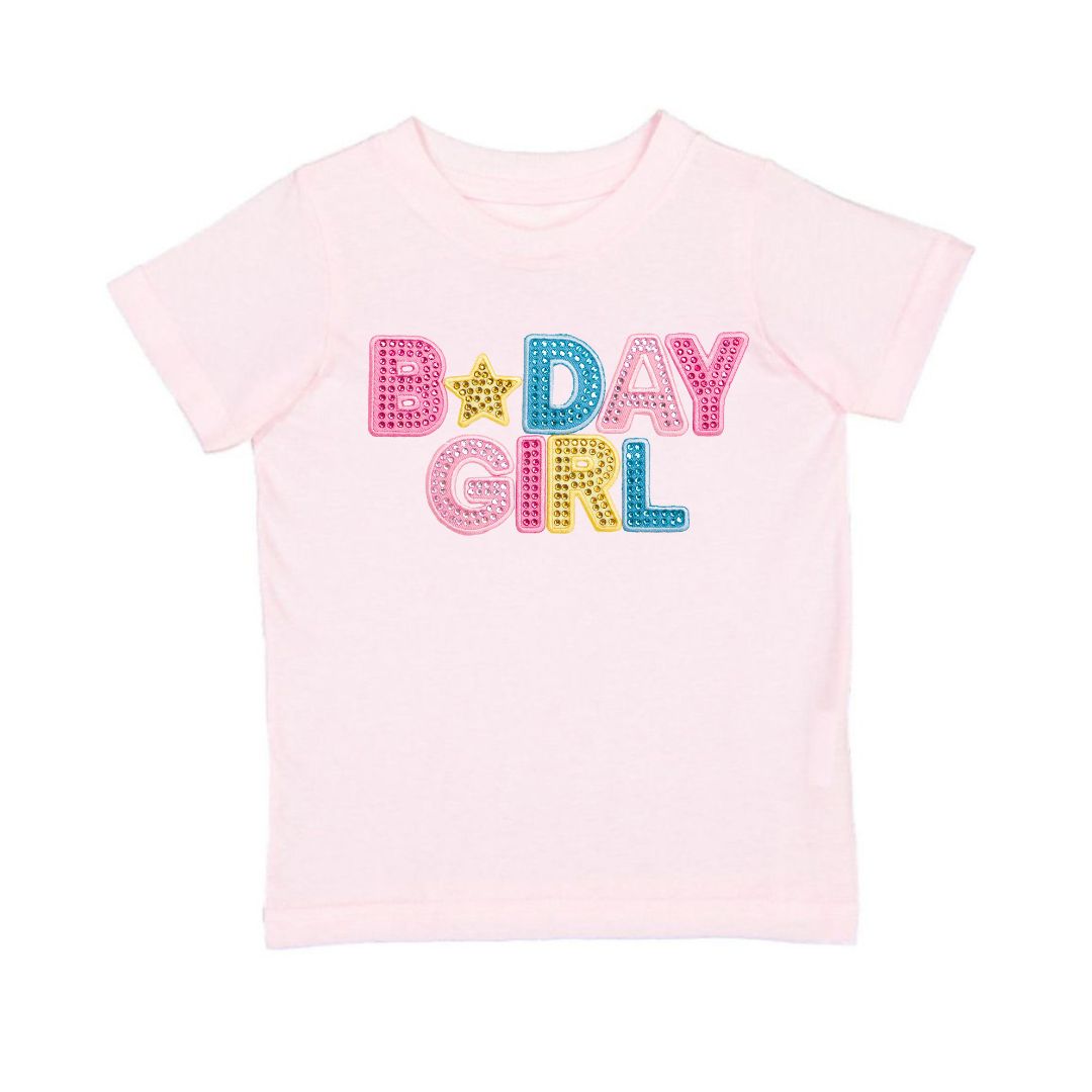 Birthday Girl Rhinestone Patch Short Sleeve T-shirt - Ballet