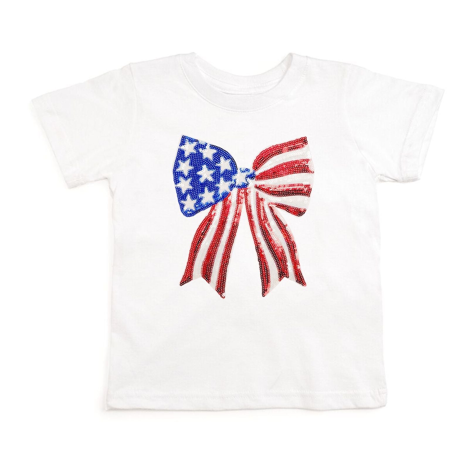 Patriotic Sequin Bow Patch Short Sleeve T-shirt
