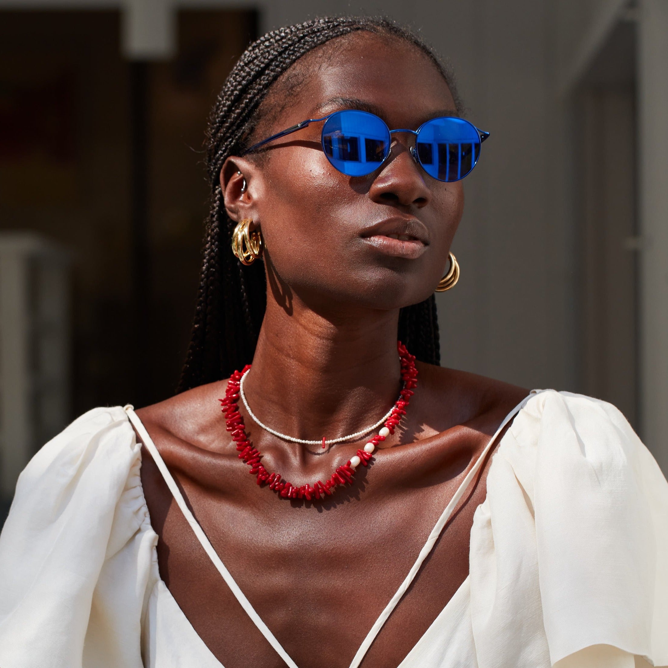 Triple Pearl Coral Choker