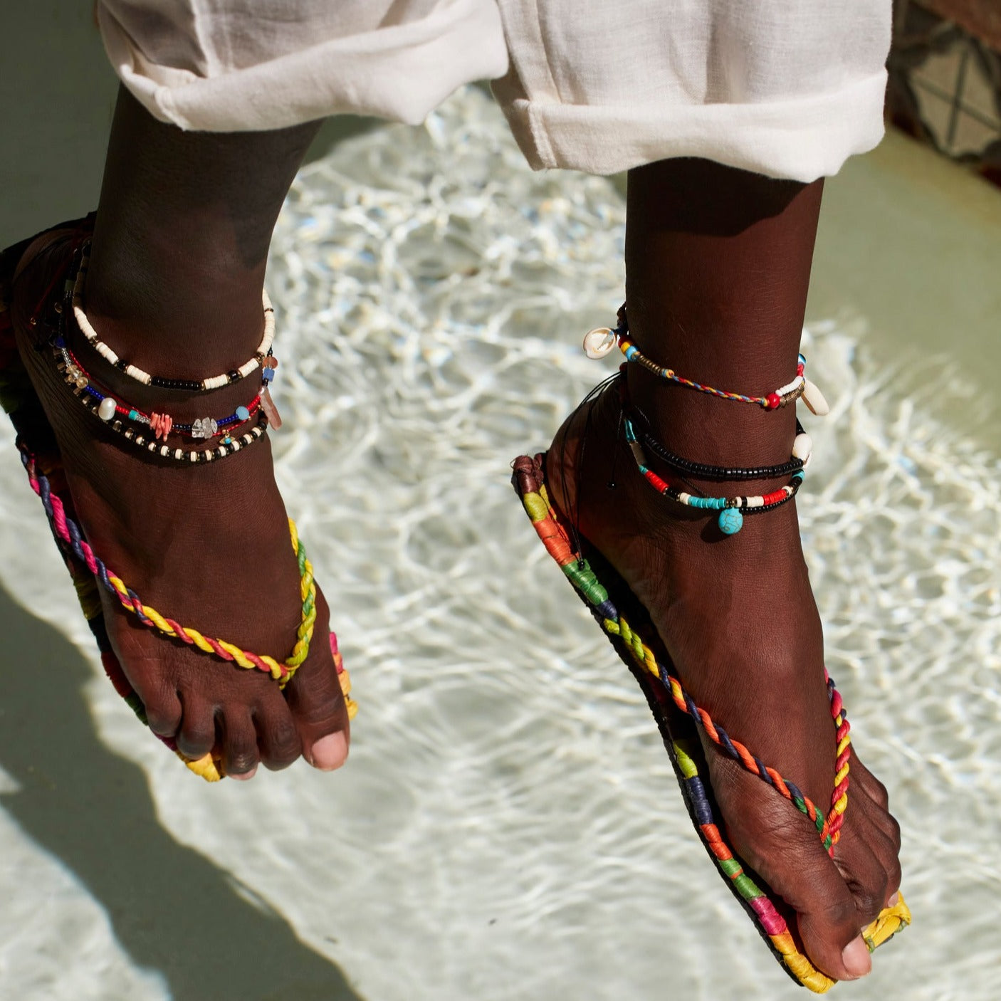 Monochrome Braided Cowrie Shell Anklet
