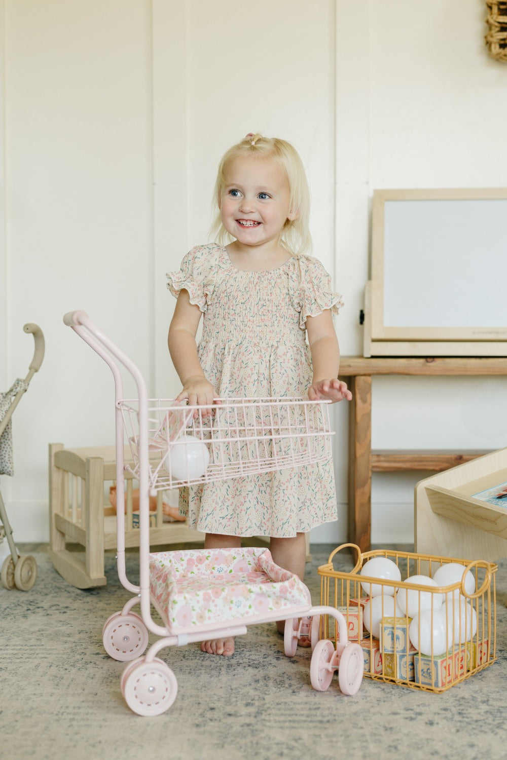 Toy Shopping Cart - Bubblegum Gingham