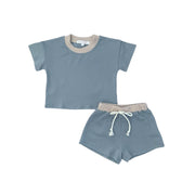 Airforce Blue Colorblock Soft Touch 2pc T-shirt & Short Set
