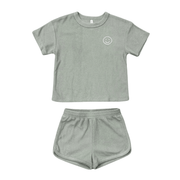 Short Sleeve Cotton Terry Set In Aqua Grey