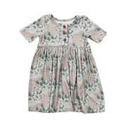 Girls Short Sleeve Henley Dress In Aqua Grey Floral