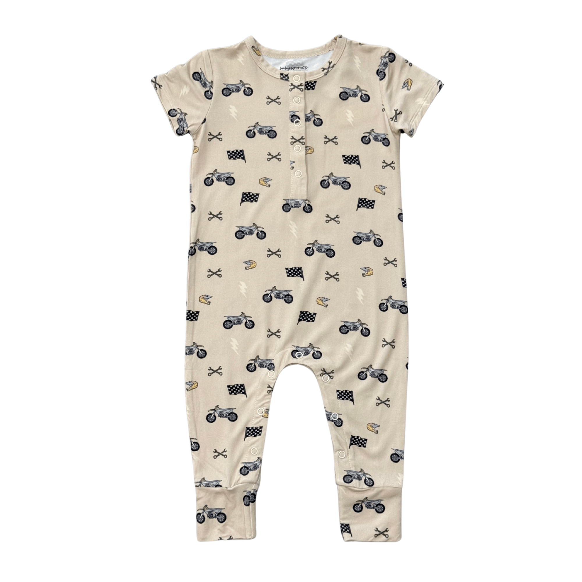 Baby Boy Short Sleeve Henley Romper In Dirt Bikes