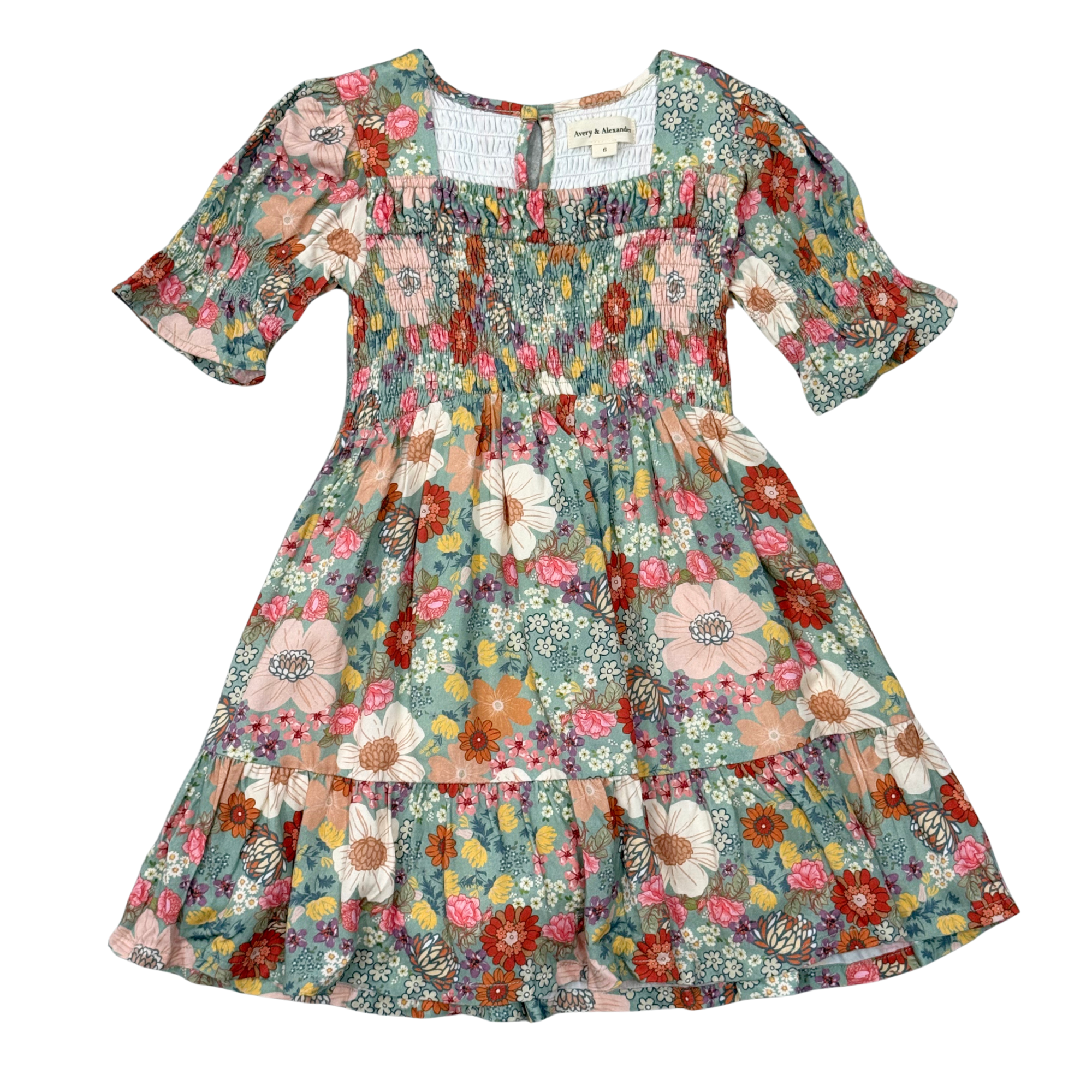 Girls Short Sleeve Smocked Babydoll Dress In Hedde Floral