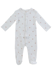 Little Crown Pattern Terry Footie - Pink