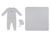 Enfant Rib Footie 3pc Set - White Pink