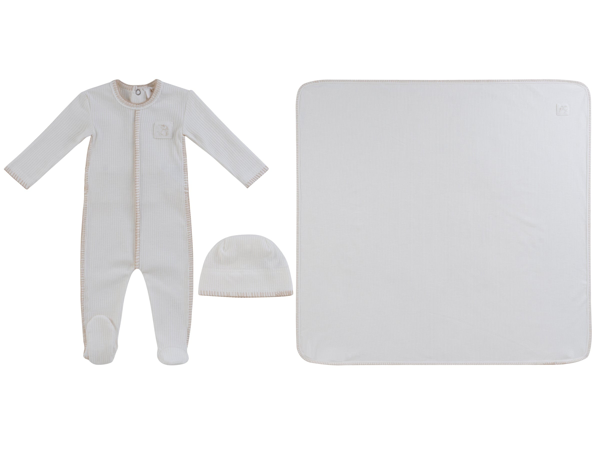 Bunny Rib Footie 3pc Set - Stone