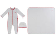 Bunny Rib Footie 3pc Set - Red