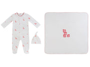 Baby Blocks Footie 3pc Set - White Red