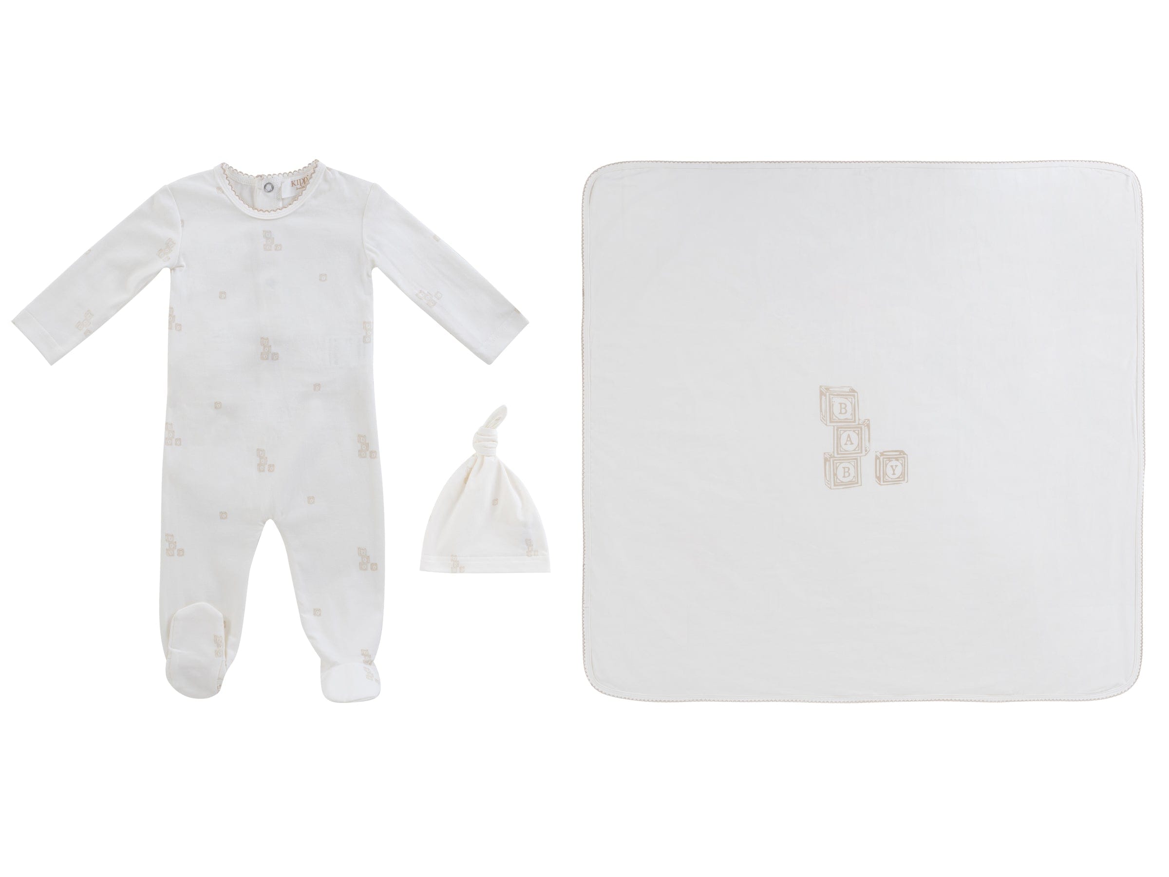 Baby Blocks Footie 3pc Set - White Stone