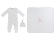Baby Blocks Footie 3pc Set - White Pink