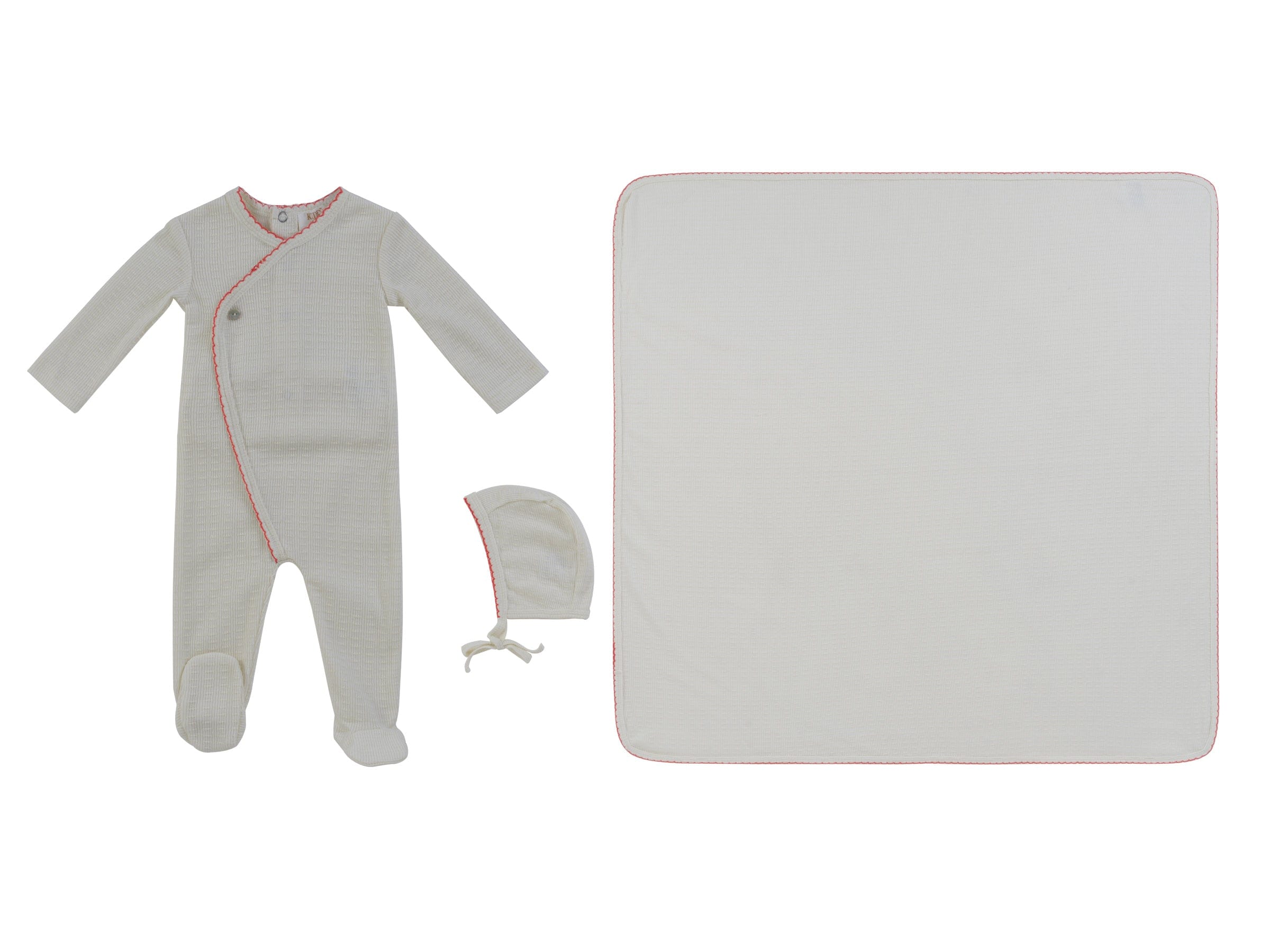 Textured Knit Wrap Footie 3pc Set - Coral