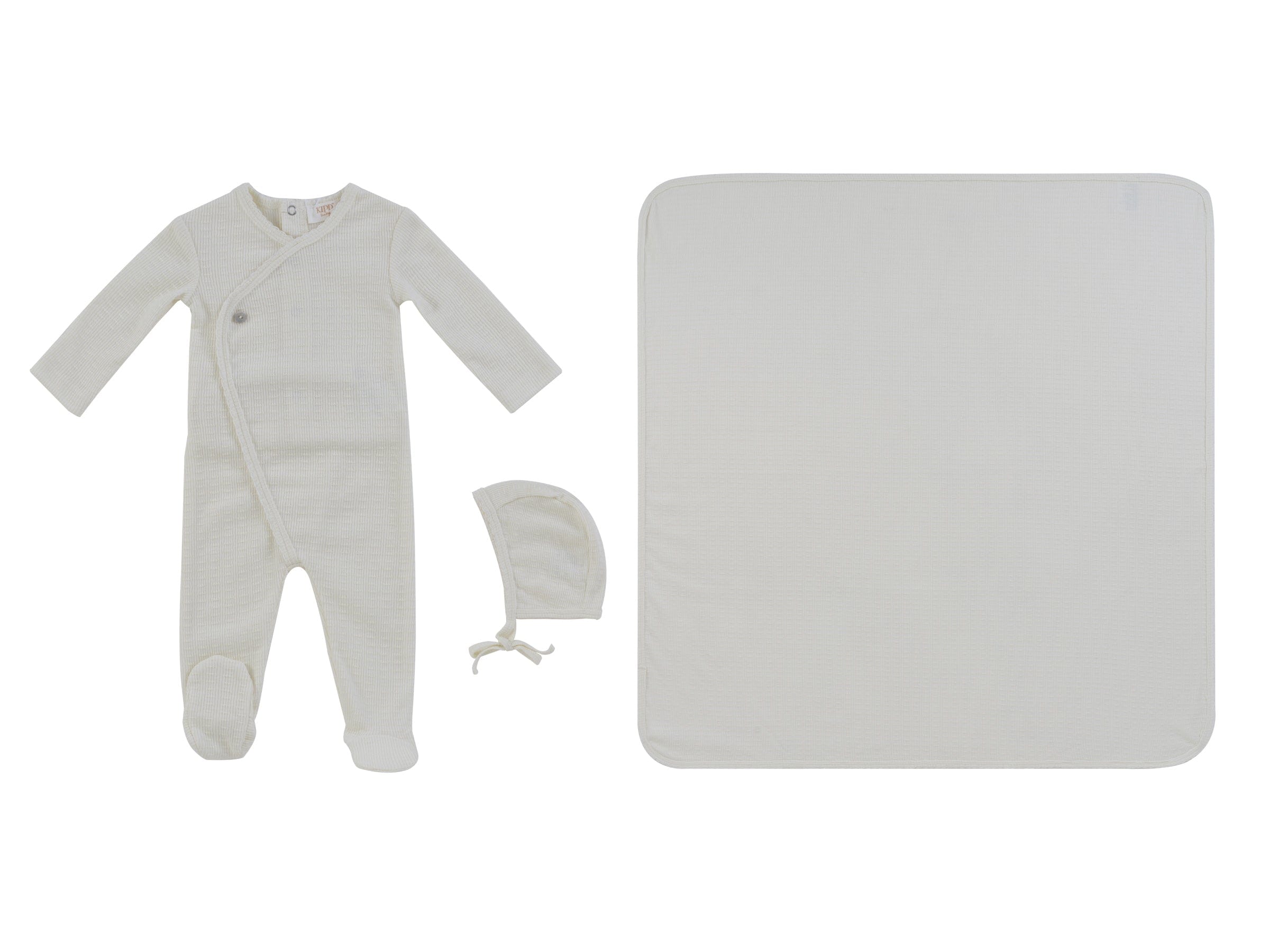Textured Knit Wrap Footie 3pc Set - Natural