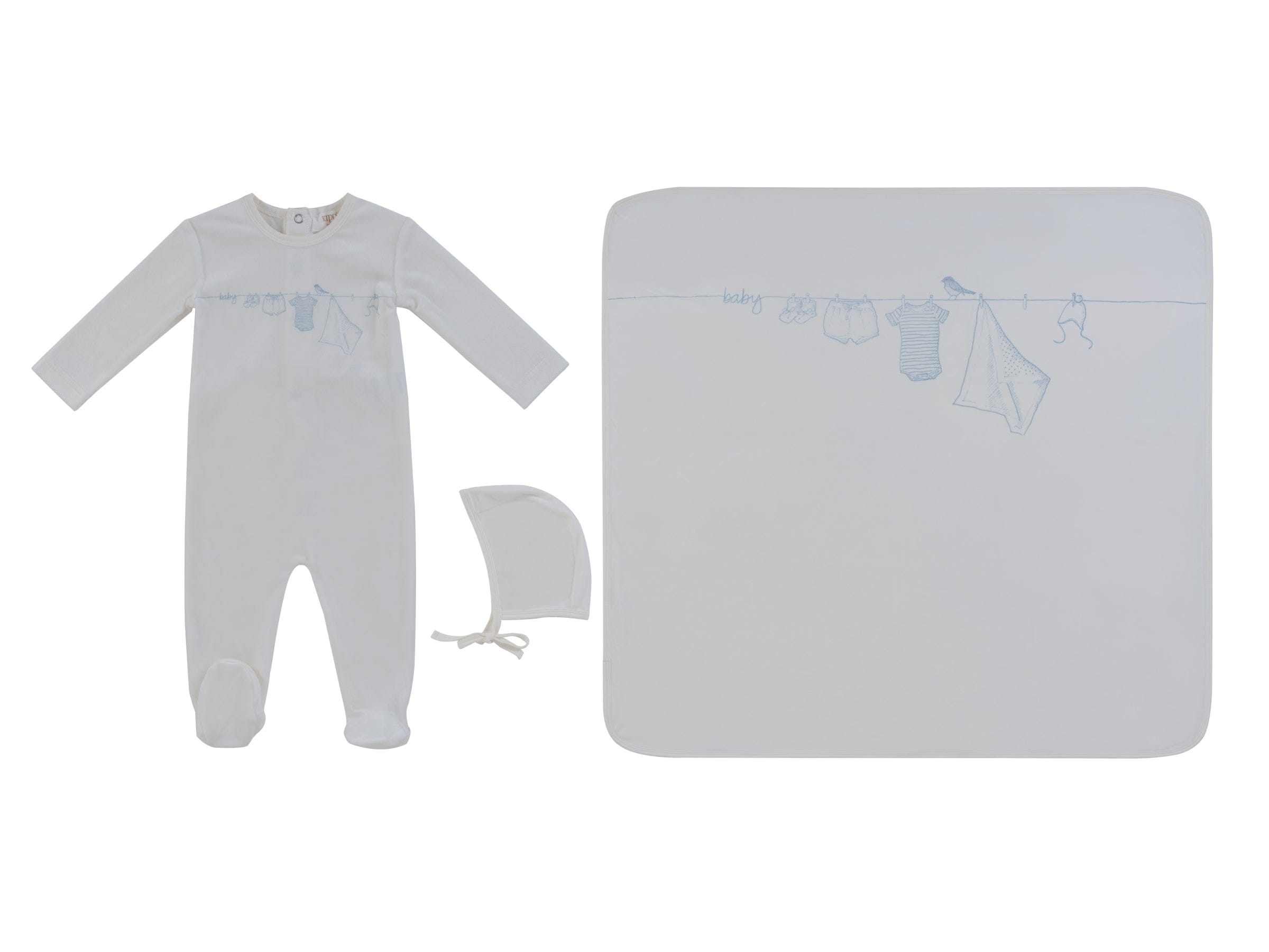 Spring Velour Footie 3pc Set - Blue