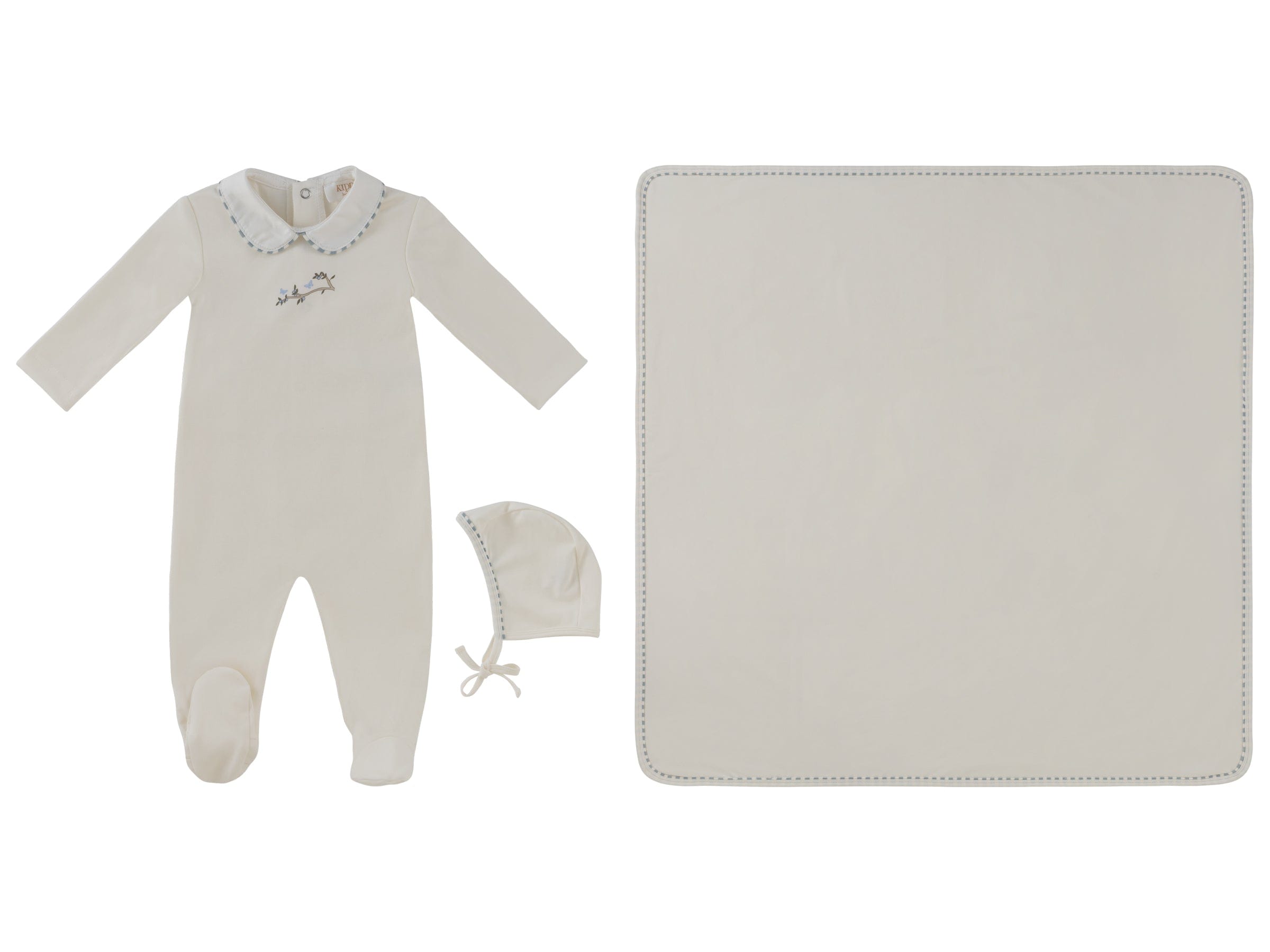 Magical Meadow Collar Footie 3pc Set - White Blue