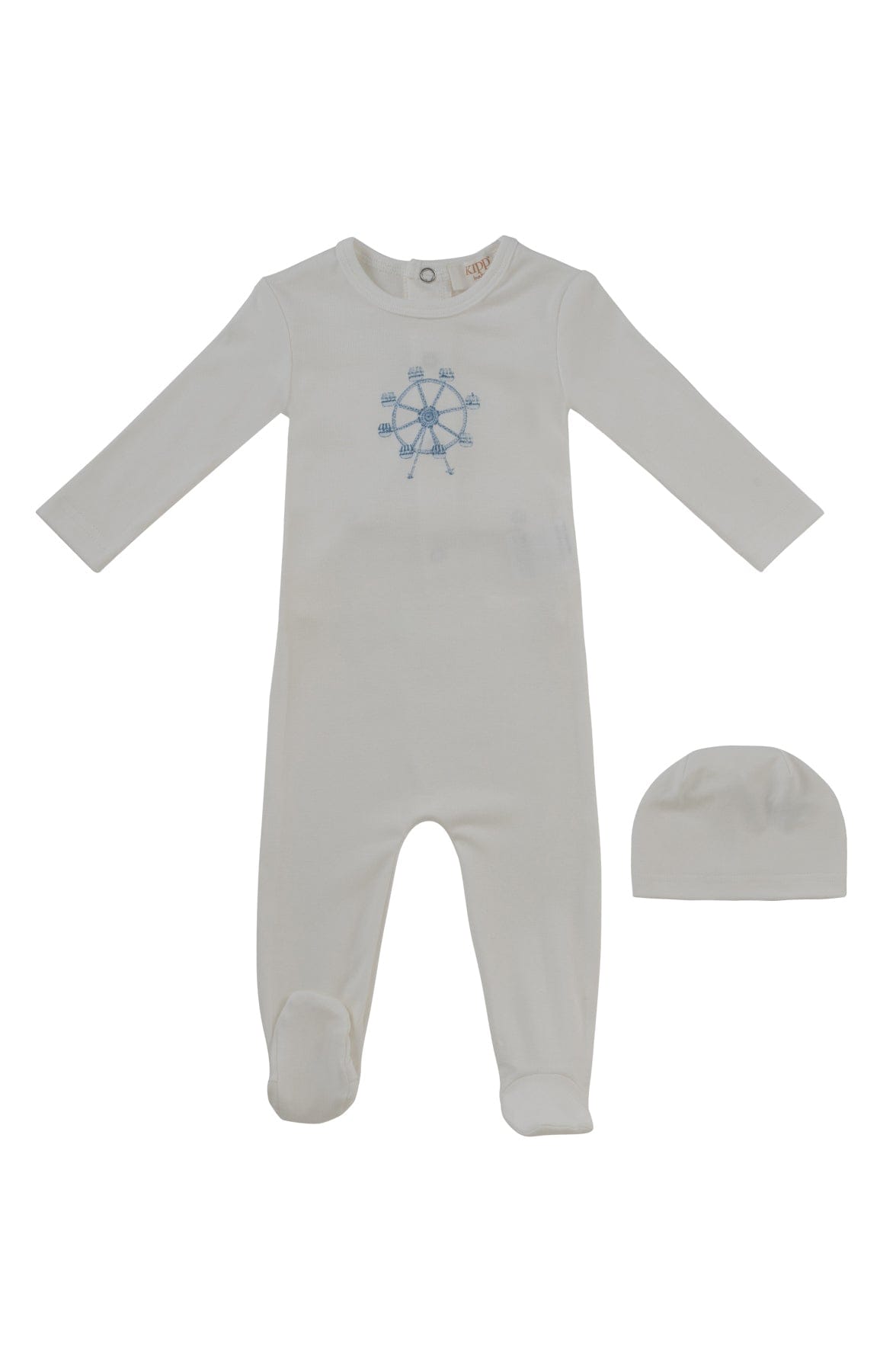 Carousel Footie + Hat - White Blue