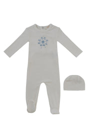 Carousel Footie + Hat - White Blue