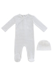 Cable Wrap Footie + Hat - White