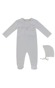Spring Velour Footie + Hat - Pink
